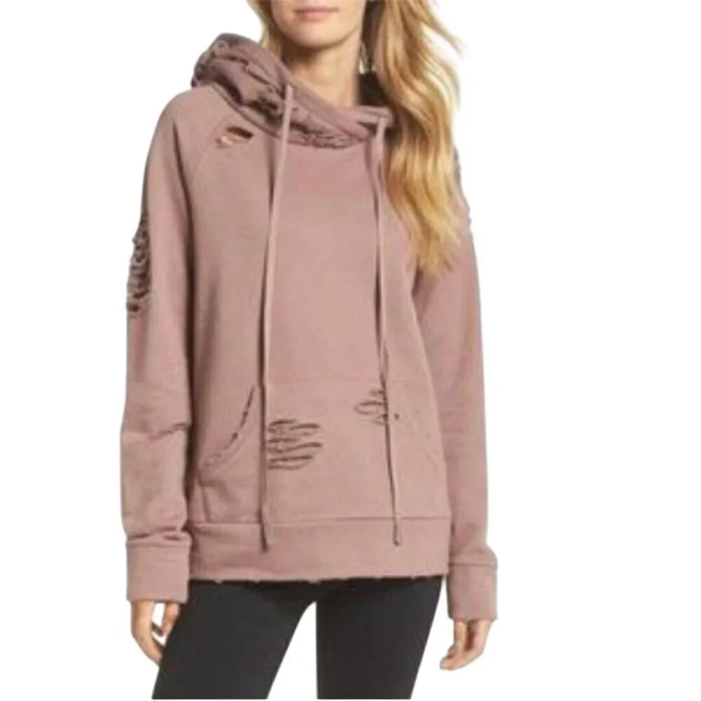 Alo Yoga Ripped Distressed Henna Rust Hoodie ASO DC Legends Size XS